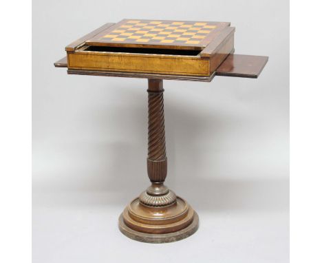 WALNUT AND INLAID GAMES TABLE, mid 19th century, the sliding, reversible top with a chequers board enclosing a backgammon boa