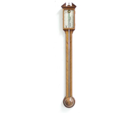 REGENCY STYLE MAHOGANY STICK BAROMETER, with silvered gauge and boxwood line inlay, height 95cm