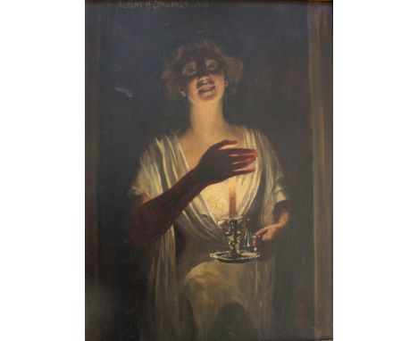 •ALBERT HENRY COLLINGS (1868-1947) GOOD NIGHT! Signed and dated 1909, oil on canvas 44.5 x 32.5cm. ++ Needs a light clean