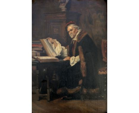 •ALBERT HENRY COLLINGS (1868-1947) A TUDOR SCHOLAR Oil on canvas board 45 x 30cm. ++ Needs a light clean
