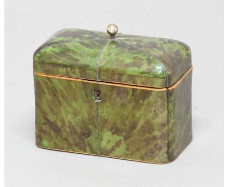 REGENCY GREEN TORTOISESHELL TEA CADDY, the domed cover enclosing a twin canister interior, height 14cm, width 18cm, depth 9.5