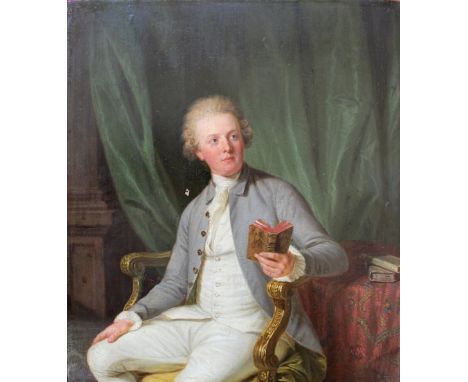 LUDWIG GUTTENBRUNN (c.1750-1819) PORTRAIT OF A GENTLEMAN Seated three quarter length in a chair, holding a book, bears inscri