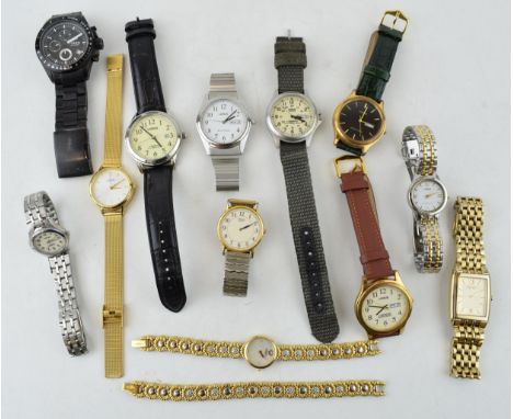 A collection of vintage and contemporary ladies and gentlemen's wristwatches by Seiko Lorus and Fossil to include Lorus Lumib