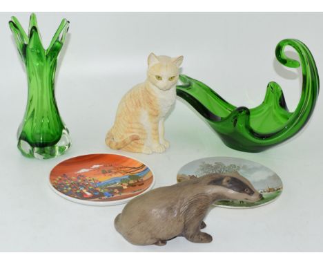 Pottery to include a Poole stoneware model of a badger, a pair of Poole 6'' plates to include 423 Autumn 1 and a winter lands