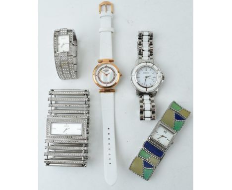 A collection of ladies fashion watches to include examples by manufacturers D&amp;G (2), Versus, Rotary and similar models. (