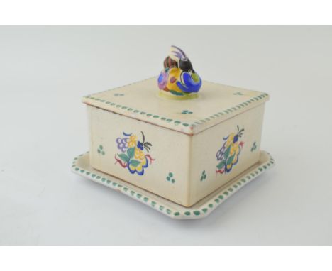 Poole Pottery / Carter Stabler Adams honey box and cover decorated in the FA pattern, complete with drip tray in the KZ patte