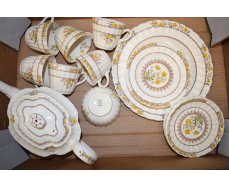 A Spode tea service to include teapot, six trios, sugar bowl and sandwich plate. (21)  Of first quality. Damage to teapot spo