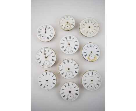 A collection of 10 vintage and antique pocket watches movements a/f. Of note several good examples with ceramic faces and sub