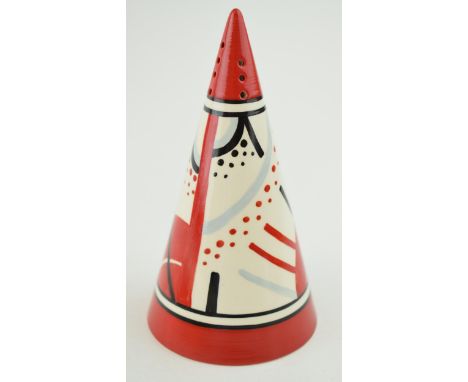 Wedgwood Bizarre by Clarice Cliff sugar sifter, 14cm tall.  In good condition with no obvious damage or condition.