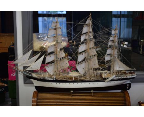 Kit built model of a sailing vessel / galleon, with German flag, mounted onto wooden stand, mostly intact, in good order, wit