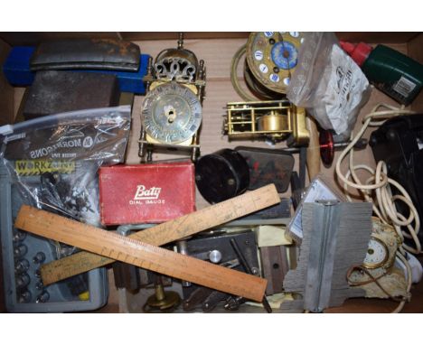 A collection of tools and clock parts suitable for a clock repairer or restorer. (Qty)  