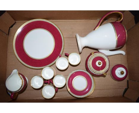 A Wedgwood Ulander coffee service to include coffee pot, sandwich plate, 6 coffee cans and saucers, cream and sugar bowl. (16