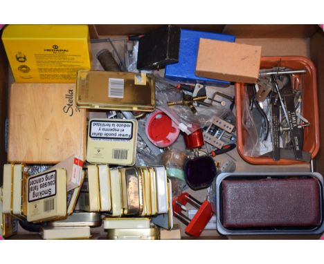 A collection of watch and clock makers tools and spares to include lathes, crystal presses and various tools. (Qty)  