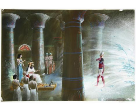   BBC Zig Zag, Ancient myths (Egyptian), Paul Birkbeck 1939-2019,  Anubis approaching a temple with Isis and other figures, w