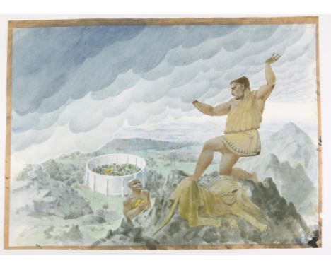   Paul Birkbeck 1939-2019, Atlas the Titan condemned by Zeus to hold up the sky, 40 x 56 cms, not signed. ABOUT PAUL BIRKBECK