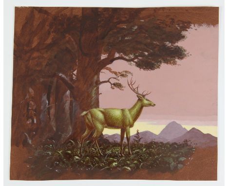   Paul Birkbeck 1939-2019, A golden stag at the edge of a forest, (from the labours of Hercules). 29 x 35 cms, not signed,  A