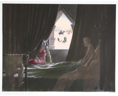   For The British Council, Gawain and the Green Knight (JRR Tolkein), ill, Paul Birkbeck 1939-2019,  Two figures by a window 