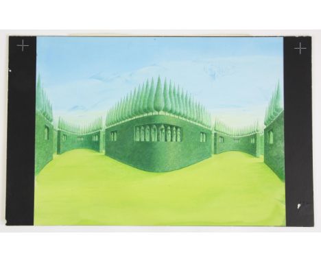   BBC, Alice in Wonderland, Paul Birkbeck 1939-2019, Formal garden background for live action, (they can be seen here www.dai