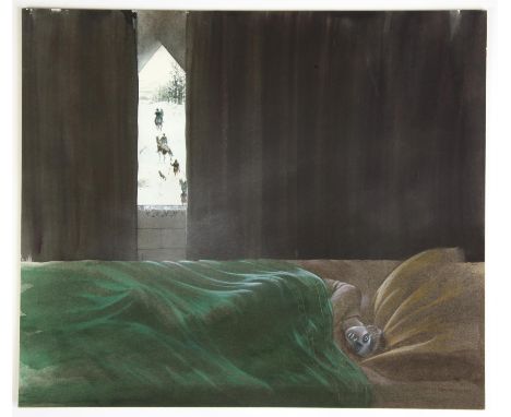   For The British Council, Gawain and the Green Knight (JRR Tolkein), ill, Paul Birkbeck 1939-2019,  Gawain asleep in bed by 