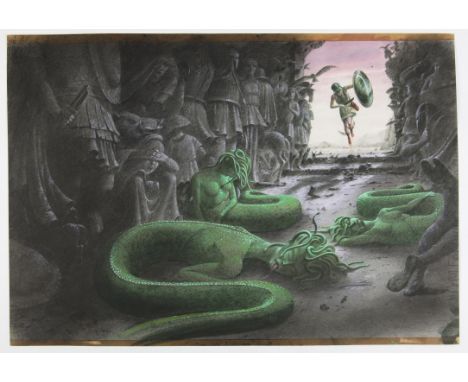   BBC Zig Zag, Greek myths, Paul Birkbeck 1939-2019,  Perseus entering the Gorgon's cave, 35 x 53 cms, not signed, 1985-6 fir