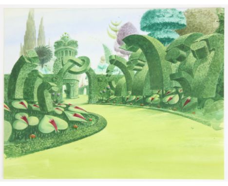   BBC, Alice in Wonderland, Paul Birkbeck 1939-2019, Formal garden background for live action, (they can be seen here www.dai