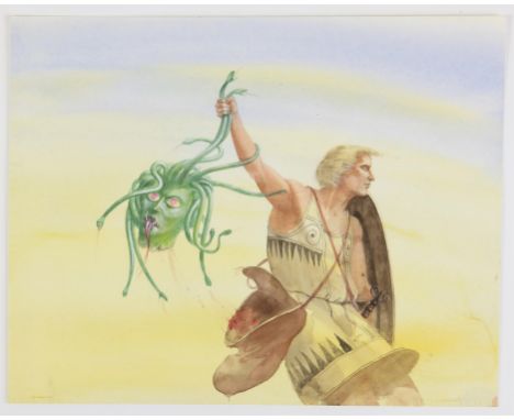   BBC Zig Zag, Greek myths, Paul Birkbeck 1939-2019, Perseus with the slain Gorgon Medusa's head, water-colour, 28 x 35 cms..