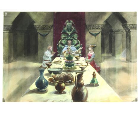   For The British Council, Gawain and the Green Knight (JRR Tolkein), ill, Paul Birkbeck 1939-2019,  A mediaeval banquet, 36 