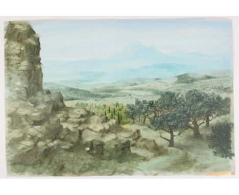   Paul Birkbeck 1939-2019, Extensive Mediterranean landscape, 36 x 54 cms, not signed, ABOUT PAUL BIRKBECK; an appreciation, 