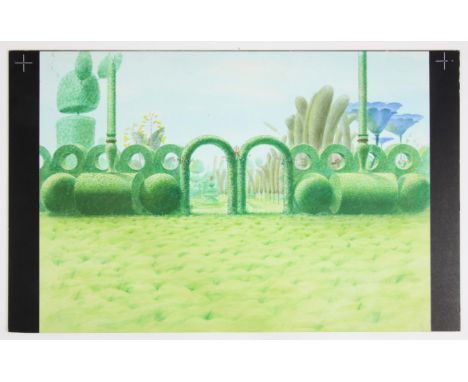   BBC, Alice in Wonderland, Paul Birkbeck 1939-2019, Formal garden background for live action, (they can be seen here www.dai