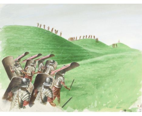   Paul Birkbeck 1939-2019, Roman soldiers under attack, 44 x59 cms, not signed,  ABOUT PAUL BIRKBECK; an appreciation, writte