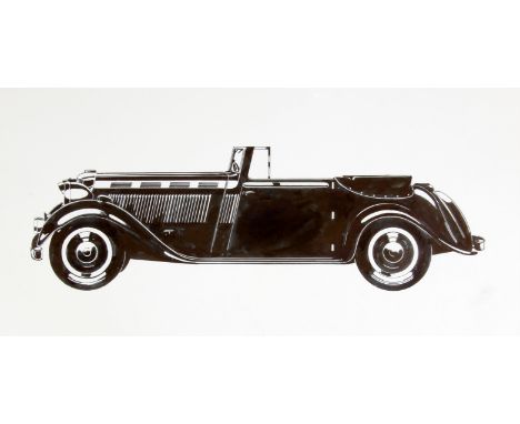   BBC Jane at War, Paul Birkbeck 1939-2019, An open top sports car, pen and ink drawing, 20 x 42 cms.. not signed, 1982 broad