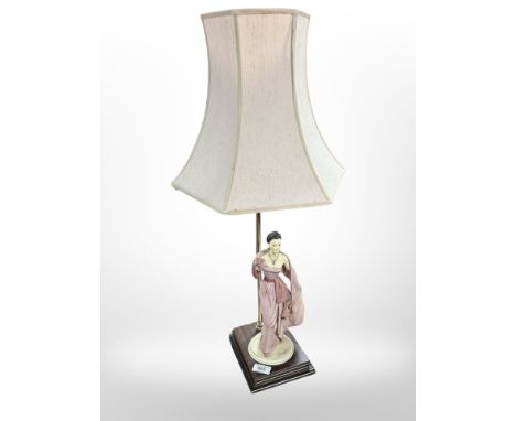 A continental figural table lamp with shade, overall height 71cm.