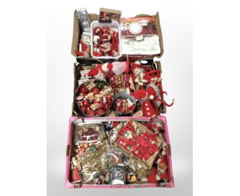 Three boxes of Danish Christmas decorations including Royal Copenhagen pieces, etc.