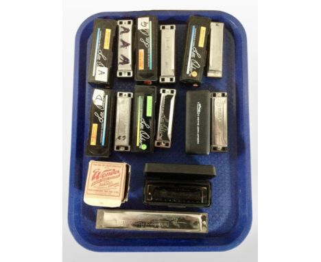 A group of harmonicas including Tombo, Stagg, etc.