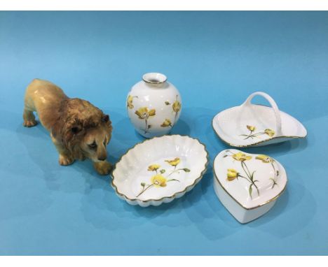Four pieces of Spode 'Summer Meadow' and a Coalport lion (5)