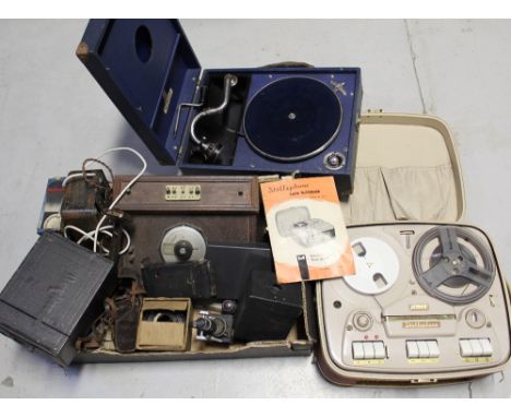 An early 20th century Orchorsol natural tone wind up portable record player, a Stellaphone tape recorder Type ST455 four trac