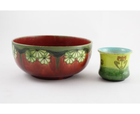 A Minton's Secessionist Art Nouveau style bowl with stylised floral decoration in swags and festoons to a lava red ground, di