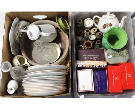 A collection of assorted ceramics to include commemorative plates, terracotta planter, decanters, jugs, coffee pot etc (2).