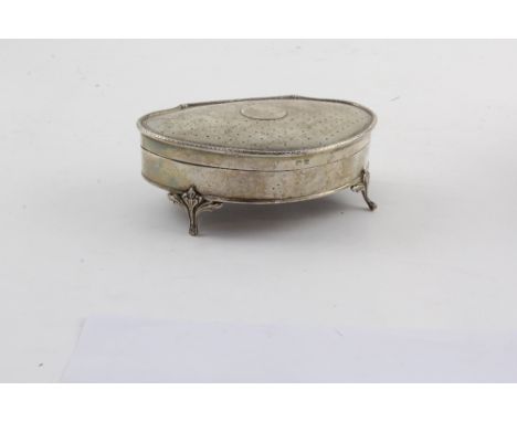 A George VI hallmarked silver jewellery box with engine turned decoration to top, on four Art Nouveau supports, Harry Synyer 