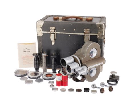 brown, serial no. CM3184, with Angenieux 10mm, 15mm, &amp; 25mm lenses, camera body G-VG, winds &amp; retains winding, motor 