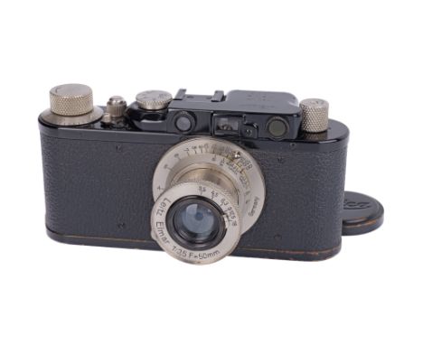 1933, black/nickel, serial no. 106328, with Leitz Elmar f/3.5 50mm lens, nickel, serial no. 179830, body, VG, shutter fires b