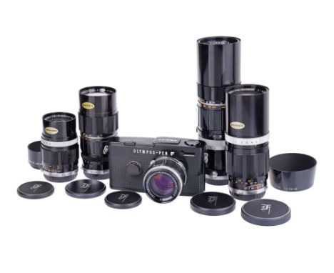 black, serial no. 350369, body VG, shutter working, together with a G. Zuiko Auto-S 40mm f/1.4 lens, body VG, optics F-G, som