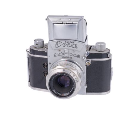 1954-55, chrome, serial no. 265816, with Carl Zeiss Jena Tessar T f/2.8 50mm lens, chrome, serial no. 4146938, body, VG, shut