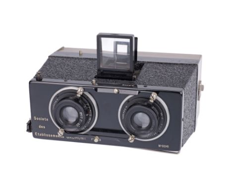 black &amp; nickel, serial no. 8041, engraved Societe des Establissements, body F-G, shutter working, lens aperture &amp; foc