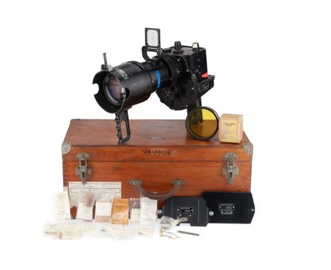 black, serial no. 1073, with Taylor Hobson f/4 12" lens, black, serial no. 662208, body, G, untested, lens, VG, some light in