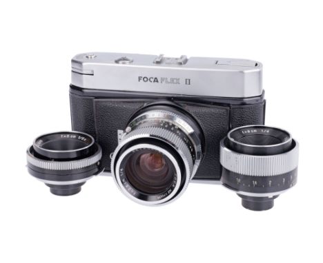 1962, chrome, serial no. 51.731F, with Foca Neoplex f/2.8 50mm lens, black/chrome, serial no. 12079, body, VG, shutter workin