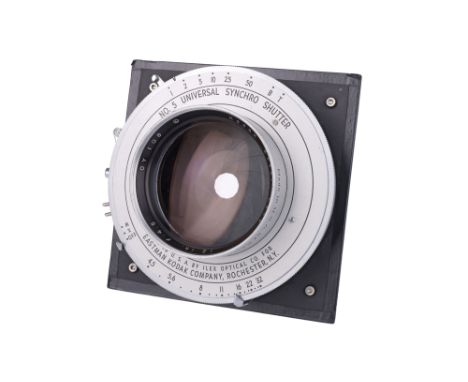 chrome, serial no. OY108, in No.5 Universal Synchro Shutter, body, G-VG, shutter requires attention, elements, G-VG, some int