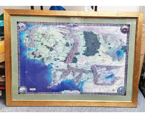 LOTR - DANBURY MINT FRAMED LORD OF THE RINGS MAP MIDDLE EARTH 42" x 30"