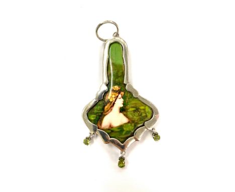 Silver and enamel peridot pendant weight approx 37g 