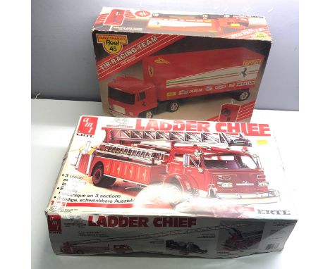 2 large vintage boxed toys Ertl ladder chief &amp; radio control racing team 